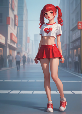 score_9,score_8_up,score_7_up,
1girl, kawaii, cute, standing, petite, detailed body, mini skirt, crop top, cute face, pigtai...