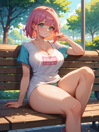 score_9, score_8_up, score_7_up, source_anime,
1girl, woman, cute girl, sitting on a bench, park, thick body, thick thigh, l...