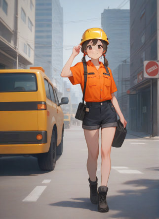 score_9,score_8_up,score_7_up,
1girl, kawaii, cute, petite, cosplay, construction worker, detailed body, shorts, crop top, h...