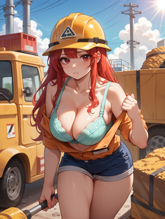 score_9, score_8_up, score_7_up, source_anime,
1girl, woman, cosplay, construction worker, cute face, helmet, large breast,...