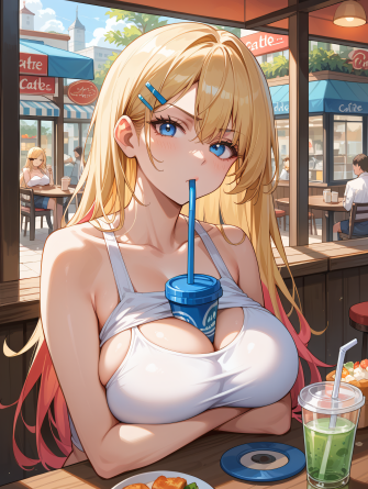 parameters

score_9, score_8_up, score_7_up, source_anime,
1girl, blonde hair, multicolored hair, long hair, solo, cafe, p...