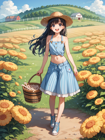 score_9, score_8_up, score_7_up, source_anime,
1girl, cute girl , farmland, farmer, open shoulders, petite, navel, long hair...