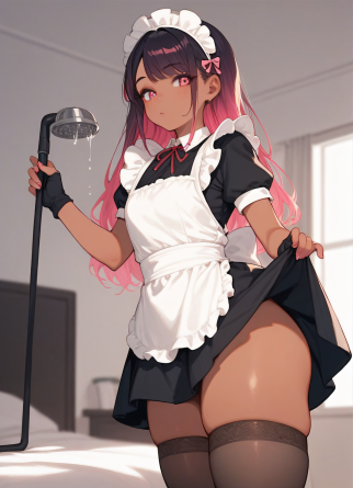 score_9,score_8_up,score_7_up,
1girl, kawaii, cute, petite, cosplay, makeup, maid uniform, very short dress, working, cleani...