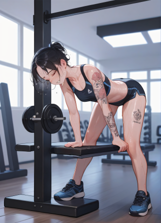 score_9,score_8_up,score_7_up,
1girl, kawaii, cute, gym, exercise, sweat, wet body, full body, petite, perfect figure, detai...