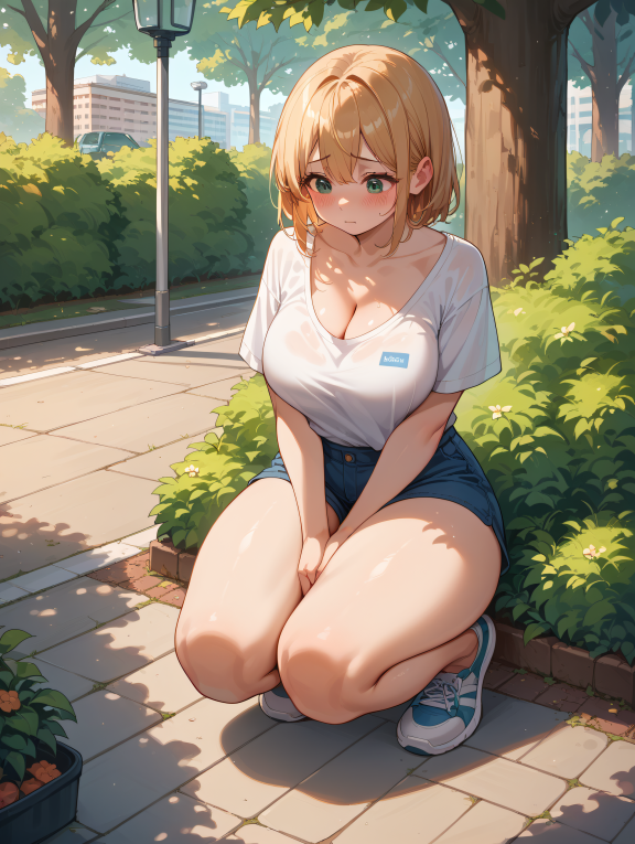 score_9, score_8_up, score_7_up, source_anime,
1girl, woman, cute girl, working, park, full body, long t-shirt, thick body,...