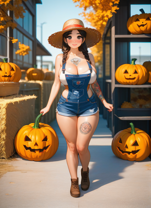 score_9,score_8_up,score_7_up,
1girl, kawaii, cosplay, farmer, big eyes, full body, thick body, large breast, open shoulders...