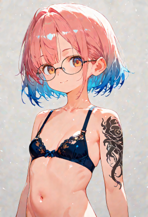 masterpiece, best quality, amazing quality, 1girl, mature, solo, short hair, gradient hair, glasses, upper body, petite, flat...