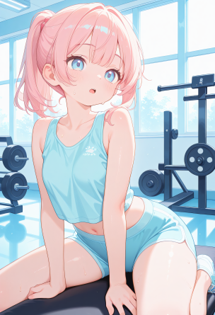 (pastel colors:1.3), 1girl, gym, tight shorts, tank top, sweat, mouth open, cute face,
masterpiece,best quality,amazing qual...