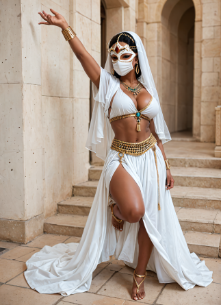 score_9, score_8_up, score_7_up, girl, hyperdetailed:1.15, cosplay, Arabic princess, white clothes, dancing, sitting on feet,...
