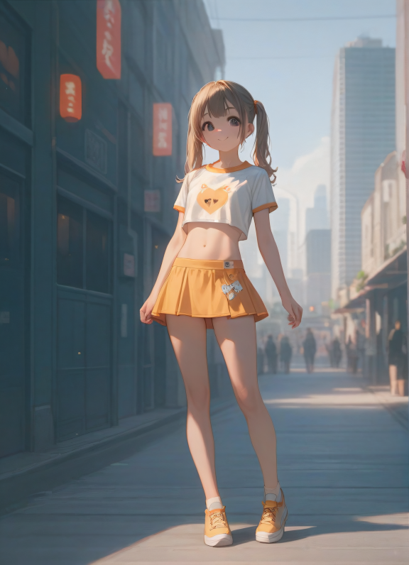 score_9,score_8_up,score_7_up,
1girl, kawaii, cute, standing, petite, detailed body, mini skirt, crop top, cute face, pigtai...
